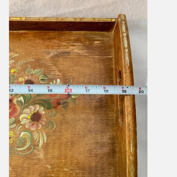 Vintage Norwegian Rosemaling Hand Painted Wooden Serving Tray Folk Art 19.5x11.5 - Picture 4 of 8